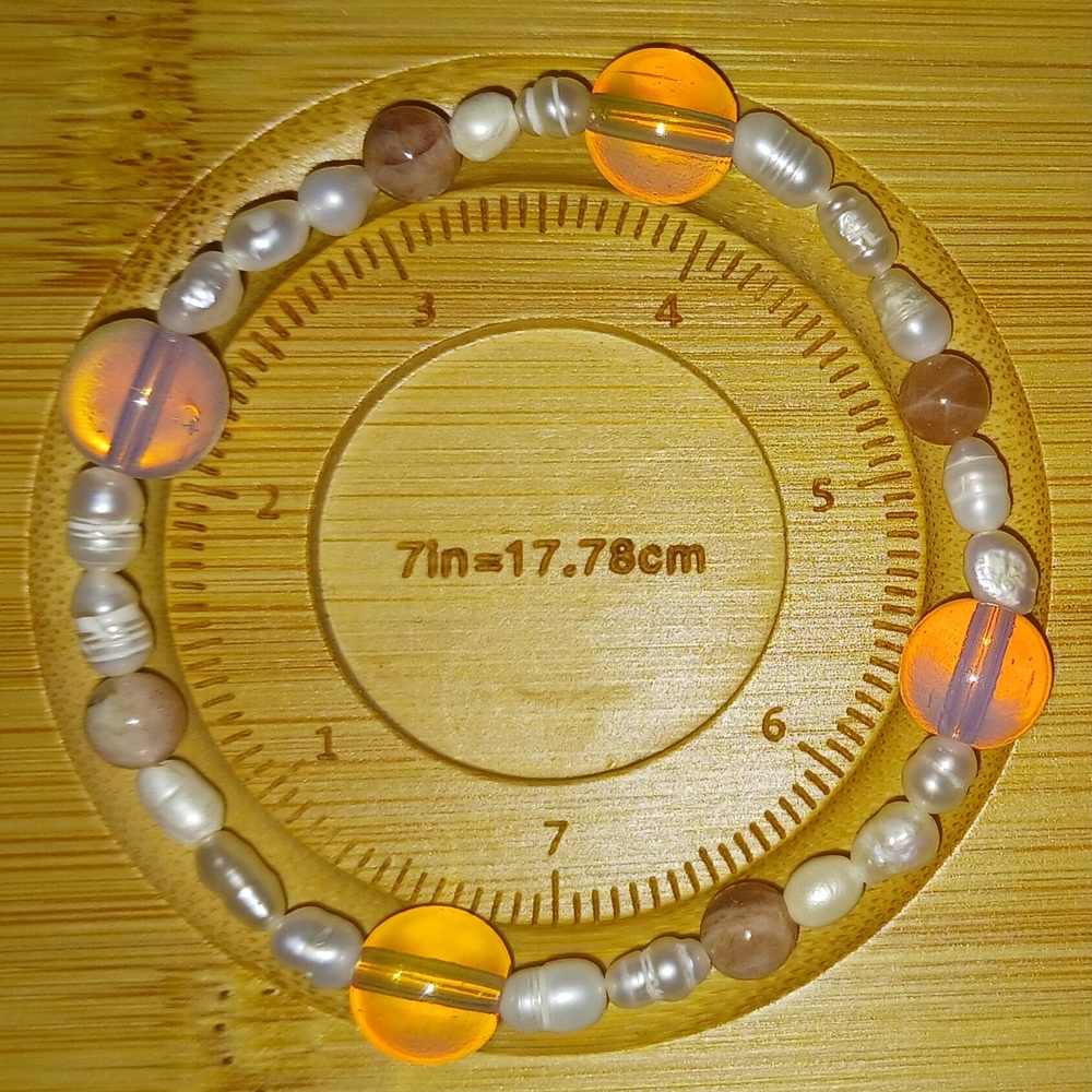 Elegant Freshwater Pearl with Glass Pink Lemonade Beads With Sunstone Bracelet